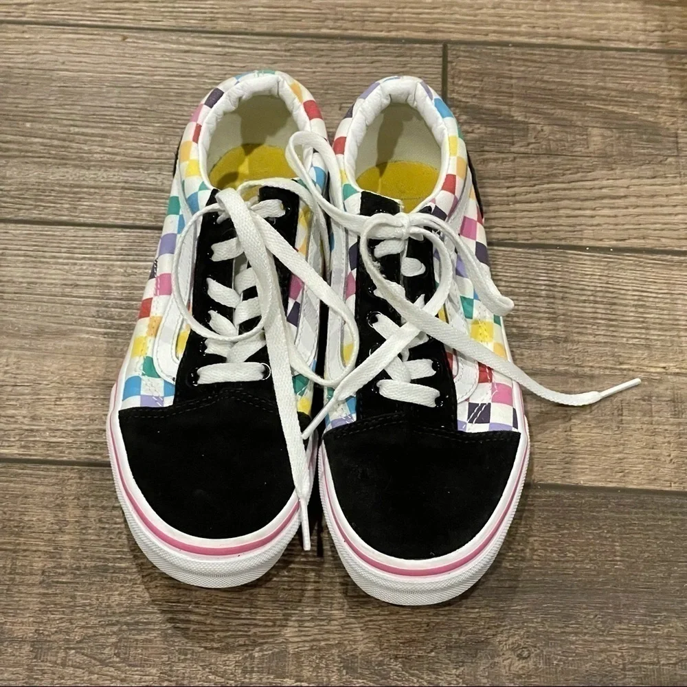 VANS Old Skool Rainbow Checkerboard Skate Shoes Youth Size 3 Unisex
